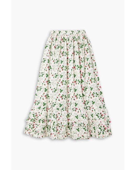 BATSHEVA White - Laura Ashley Pembroke Ruffled Floral-print Cotton-poplin Midi Skirt - - Us 12
