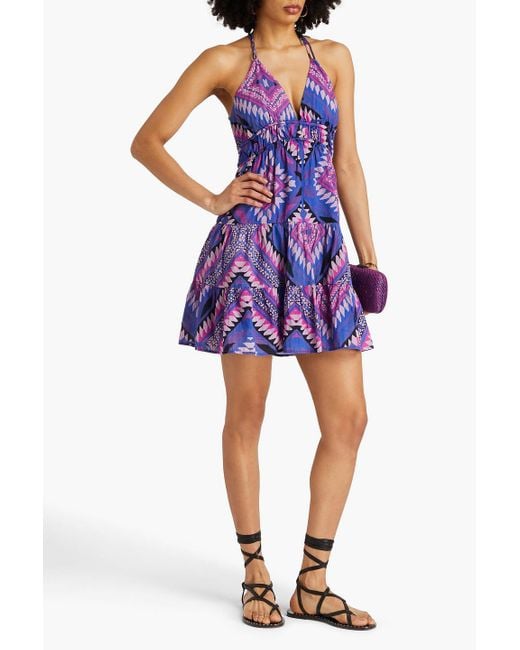 Ba&sh Purple Printed Cotton-voile Mini Dress