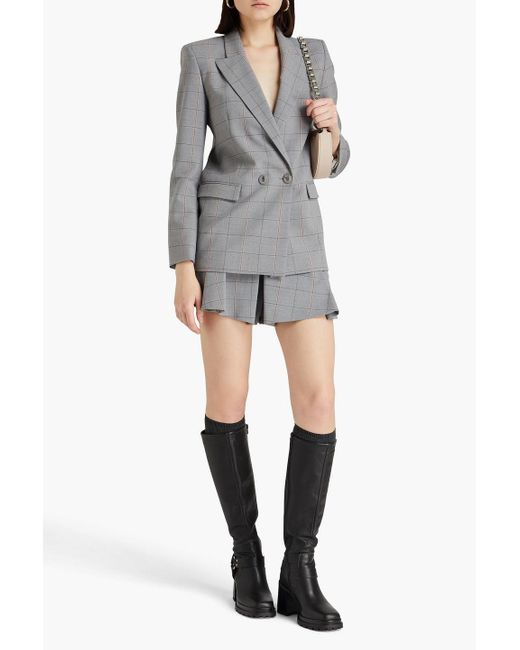 Maje Gray Double-breasted Checked Wool-blend Blazer