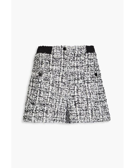 Sandro White Sequin-embellished Metallic Tweed Shorts