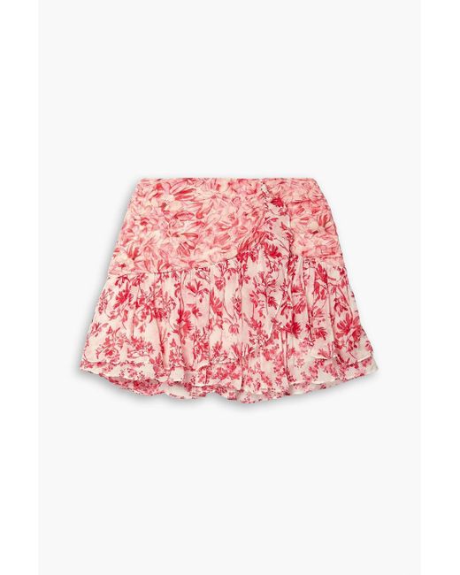 LoveShackFancy Red Rhodes Floral-print Silk-crepon Mini Skirt