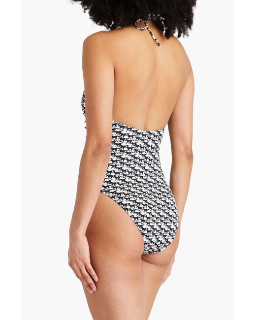 Solid & Striped White The Mina Ruched Printed Halterneck Swimsuit