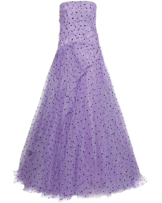 Carolina Herrera Purple Strapless Draped Flocked Tulle Gown Lilac