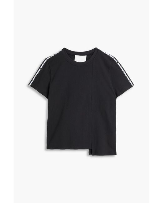 3.1 Phillip Lim Black Asymmetric Eyelet-Embellished Cotton-Jersey T-Shirt