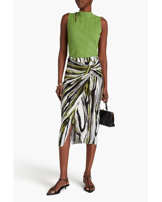 Diane von Furstenberg Gray Garcel Wrap-Effect Printed Jersey Midi Skirt
