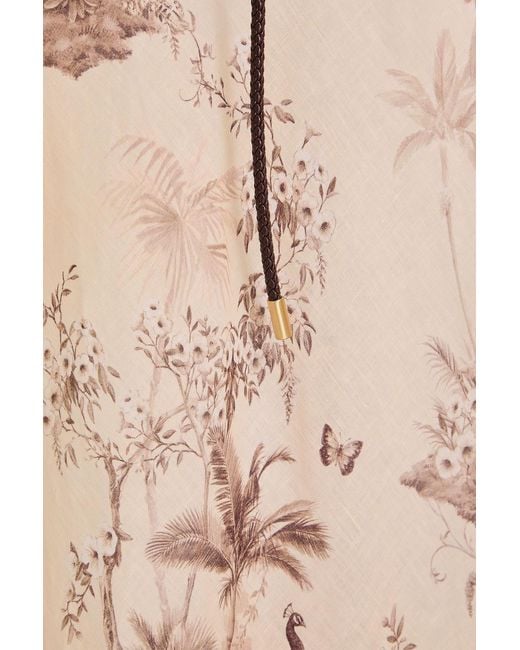 Zimmermann Natural Floral-Print Linen Maxi Skirt