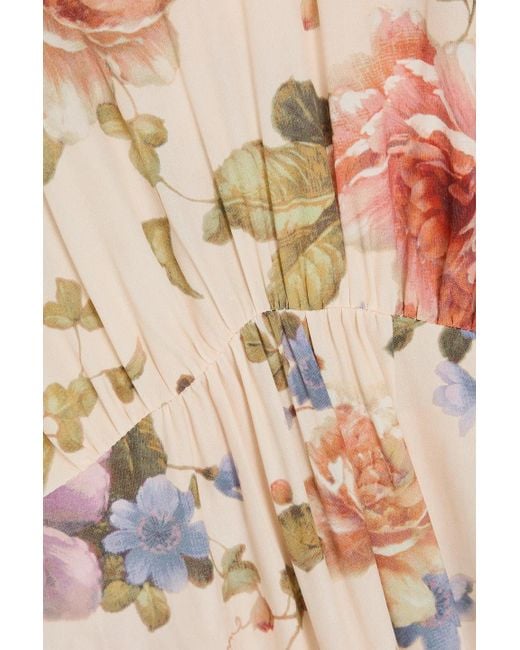 Zimmermann White Ruffled Floral-print Crepe De Chine Midi Dress