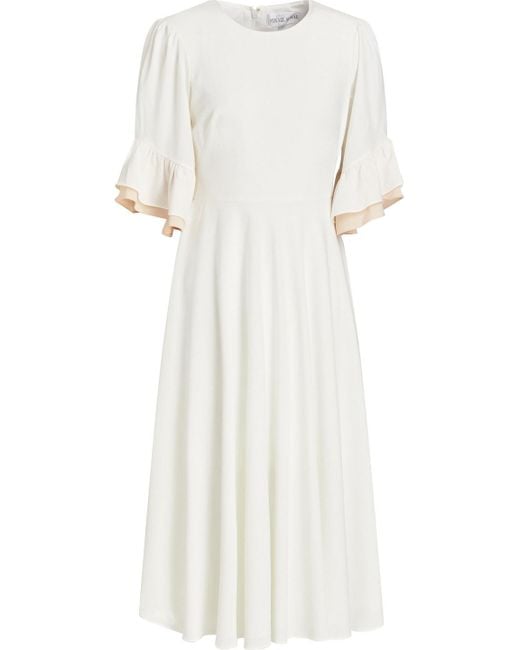 Mikael Aghal Synthetic Ruffled Two-tone Crepe Midi Dress in Ivory ...