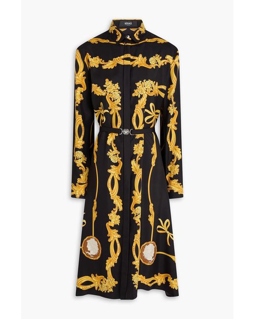Versace Belted Printed Silk-Twill Midi Shirt Dress in Black | Lyst Canada