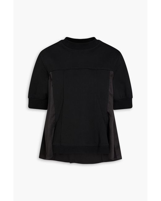 3.1 Phillip Lim Black Satin-Paneled French Cotton-Terry Top