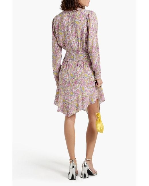 IRO Pink Taro Belted Printed Silk Crepe De Chine Dress