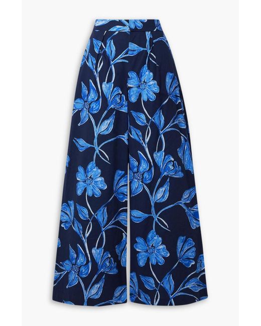 PATBO Blue Nightflower hose mit weitem bein aus bedruckter popeline aus einer baumwollmischung