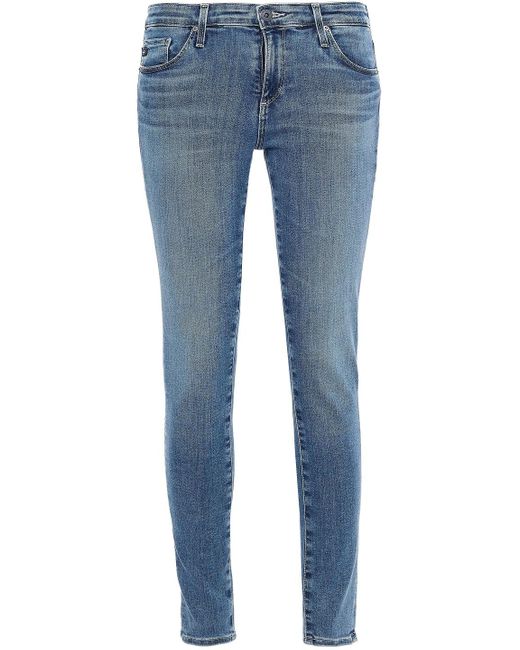 AG Jeans Blue legging Ankle Faded Low-rise Skinny Jeans