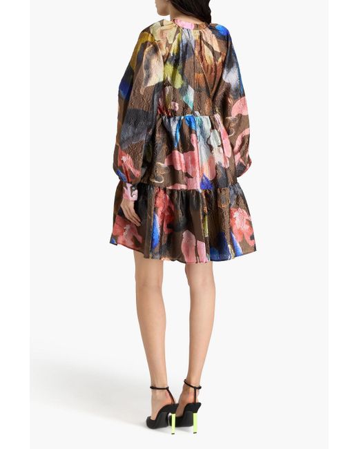 Stine Goya Brown Gestuftes minikleid aus cloqué mit blumenprint