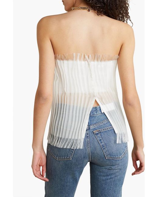Interior White Briony Strapless Pleated Layered Silk-organza And Mesh Top