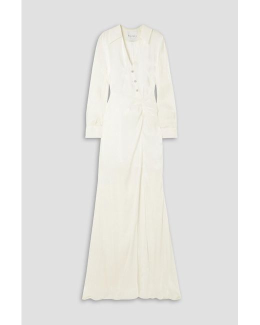 Halpern White Embellished Draped Chiffon Maxi Dress
