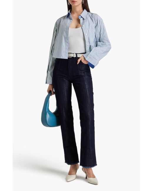 Victoria Beckham Blue Metallic High-rise Straight-leg Jeans