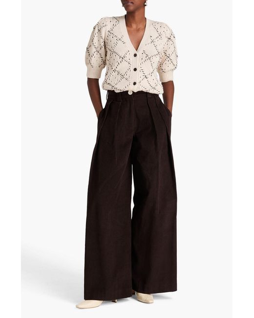 S.S.Daley Black Eildih Pleated Cotton-chambray Wide-leg Pants