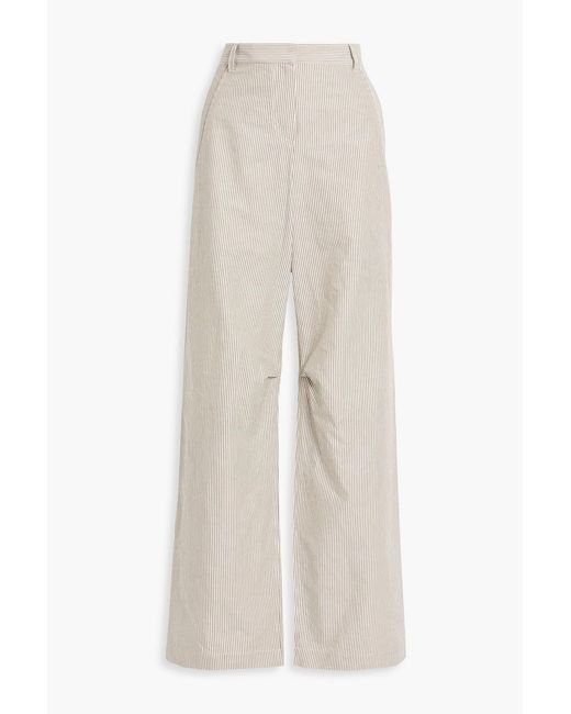 Brunello Cucinelli White Striped Cotton And Linen-Blend Wide-Leg Pants
