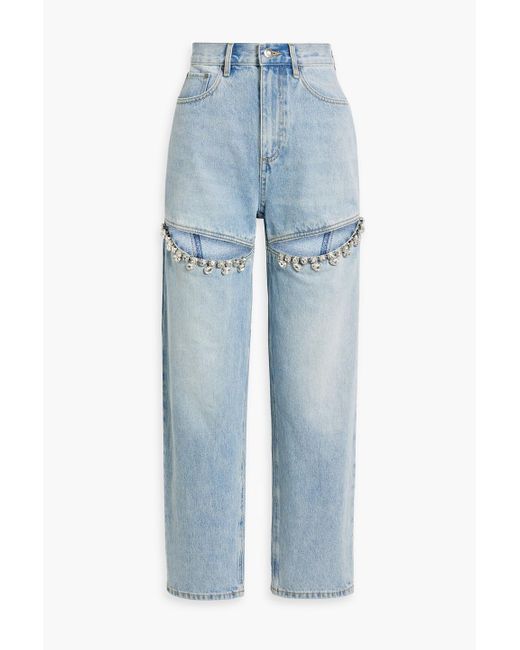 Area Blue Crystal-embellished Cutout High-rise Straight-leg Jeans