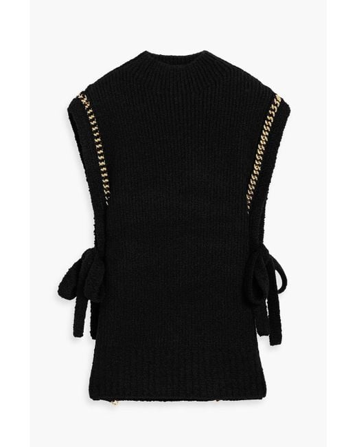 3.1 Phillip Lim Black Chain-Embellished Ribbed Wool-Blend Turtleneck Sweater