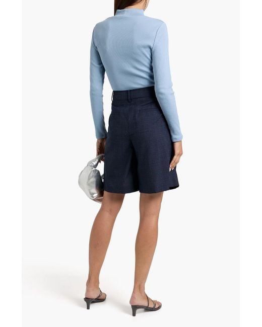 Veronica Beard Blue Nate Ribbed Stretch-Pima Cotton-Jersey Turtleneck Top
