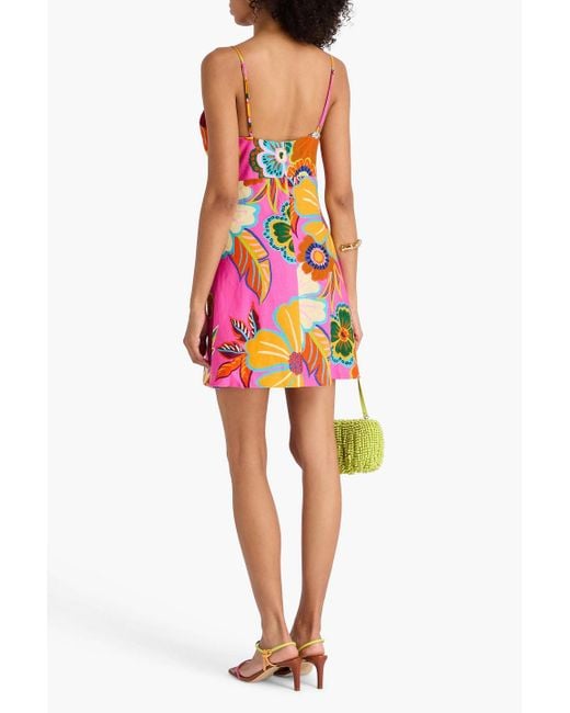 Farm Rio Red Wrap-Effect Floral-Print Linen-Blend Mini Dress