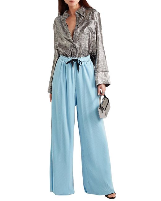 Roland Mouret Blue Haven Striped Plissé-jersey Wide-leg Pants