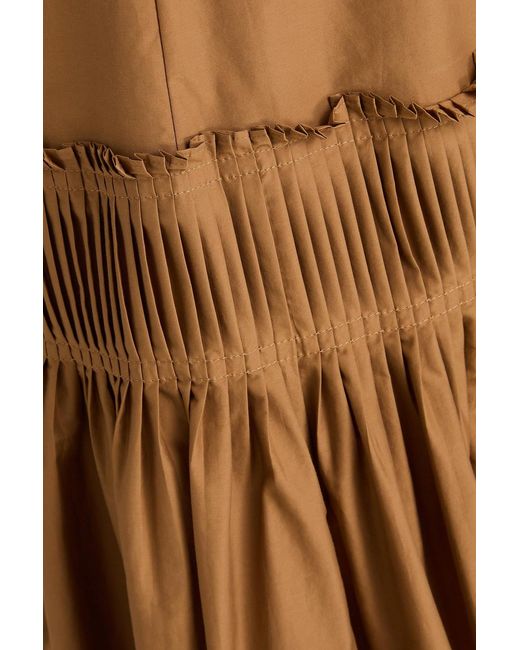 Theory Natural Gathered Cotton-blend Midi Skirt