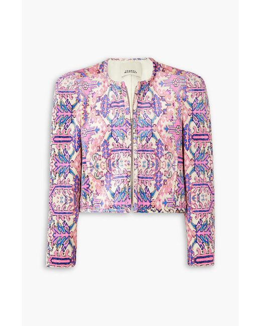 Isabel Marant White Valian Cropped Printed Velvet Jacket