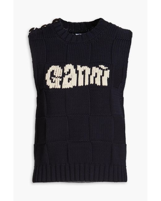Ganni Black Jacquard-knit Cotton-blend Vest