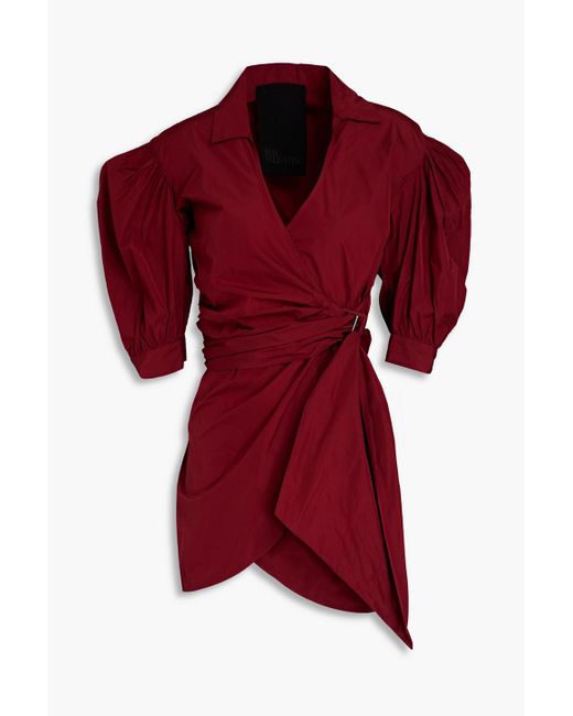 RED Valentino Red Ruched Taffeta Mini Wrap Dress