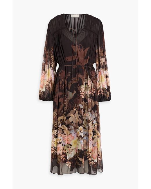 Zimmermann Black Floral-Print Crepon Midi Dress