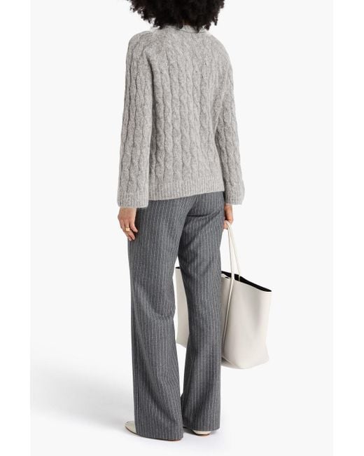 Brunello Cucinelli Gray Pullover aus einer woll-mohairmischung mit zopfstrickmuster und zierperlen