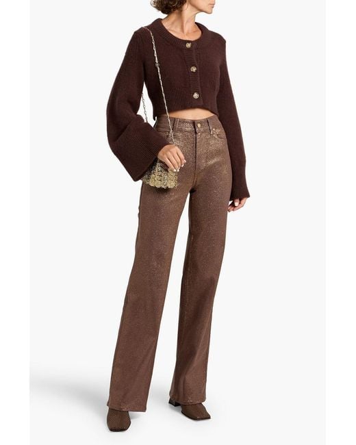 PAIGE Brown Sasha Glittered High-Rise Wide-Leg Jeans