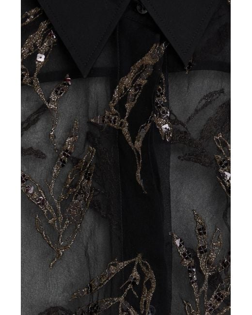 Brunello Cucinelli Black Embellished Silk-Organza Shirt