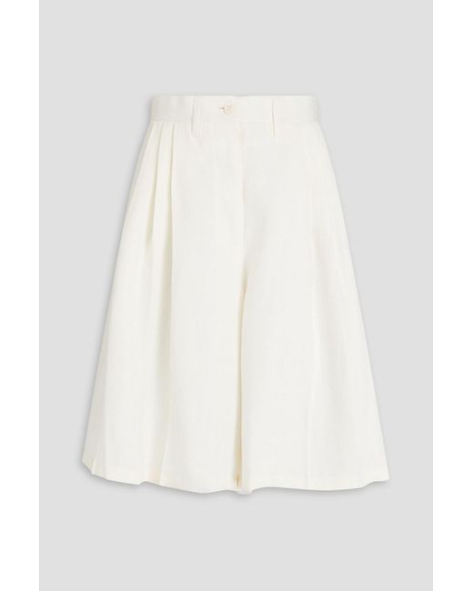 Giuliva Heritage White Pleated Linen And Silk-blend Skirt