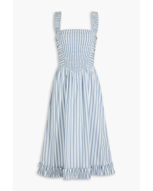 Ganni Blue Cutout Striped Cotton-poplin Midi Dress