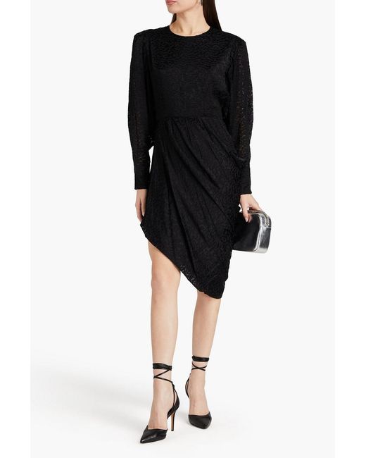 IRO Black Asymmetric Leopard-print Devoré-velvet Dress