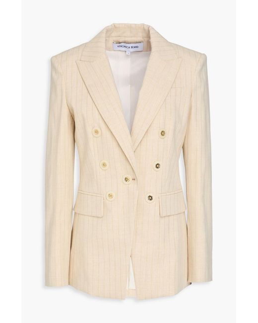Veronica Beard Natural Gaya Double-Breasted Pinstriped Cotton-Blend Blazer