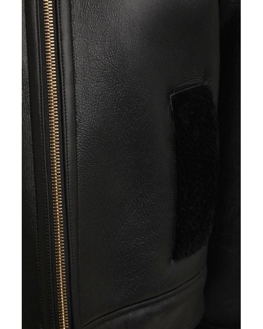 Bally Black Shearling-Trimmed Leather Jacket