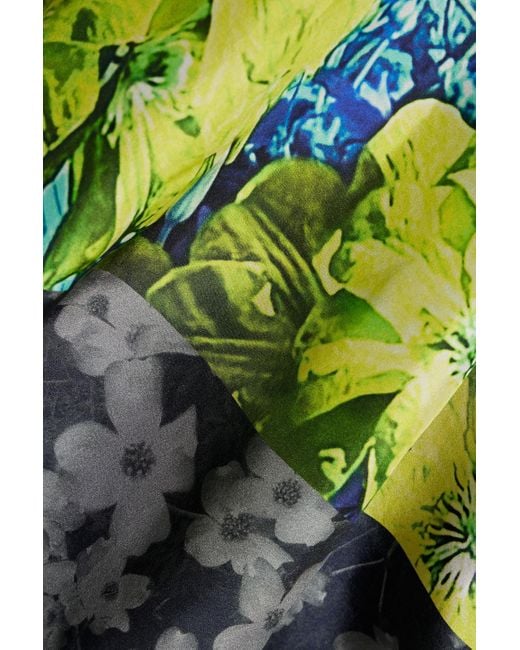 Dries Van Noten Green Floral-print Silk And Cotton-blend Satin Top
