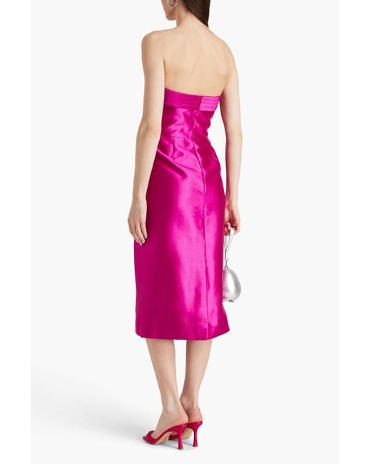 Zac Posen Pink Strapless Bow-detailed Duchesse-satin Midi Dress
