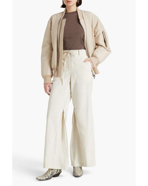 Helmut Lang White Zip-detailed Cotton-blend Twill Wide-leg Pants