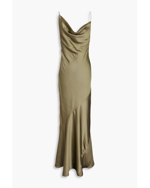 Philosophy Di Lorenzo Serafini Green Draped Satin-twill Maxi Slip Dress