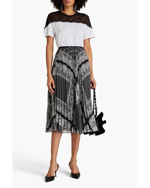 RED Valentino Gray Pleated Printed Georgette Midi Skirt