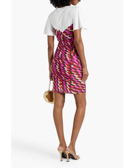Diane von Furstenberg Red Annalise Printed Stretch-mesh And Jersey Mini Dress