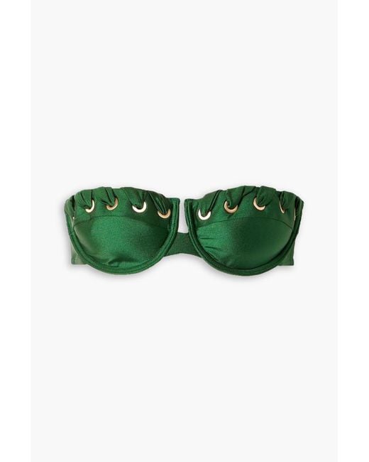 Zimmermann Green Devi Strapless Eyelet-embellished Bikini Top