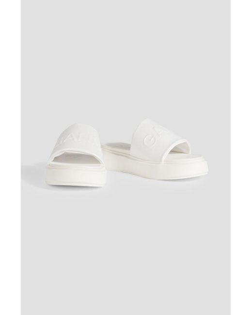 Ganni White Logo-embossed Faux Leather Platform Slides