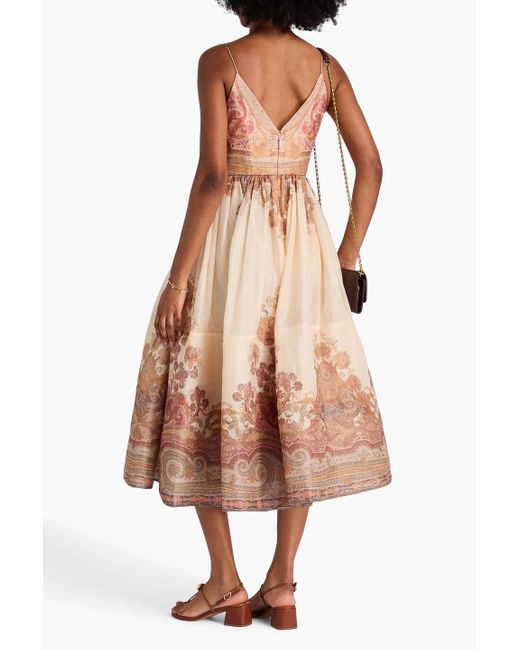 Zimmermann Brown Midikleid aus einer leinen-seidenmischung mit paisley-print und drapierung